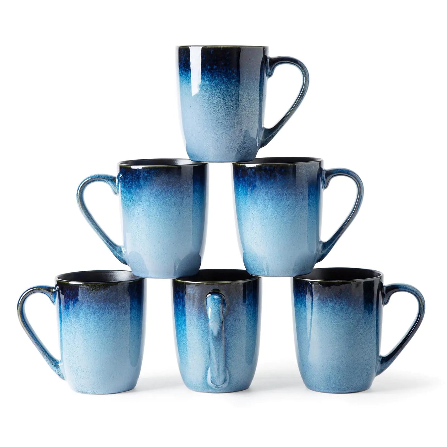 MONITO Set of 6 Large Blue Ceramic Mugs 14 OZ - - mugs