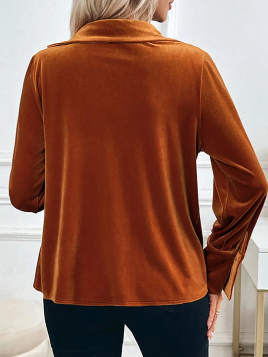 Perfee Ruched Long Sleeve Blouse - - Women's Fashion - Women's Clothing - Blouses & Shirts