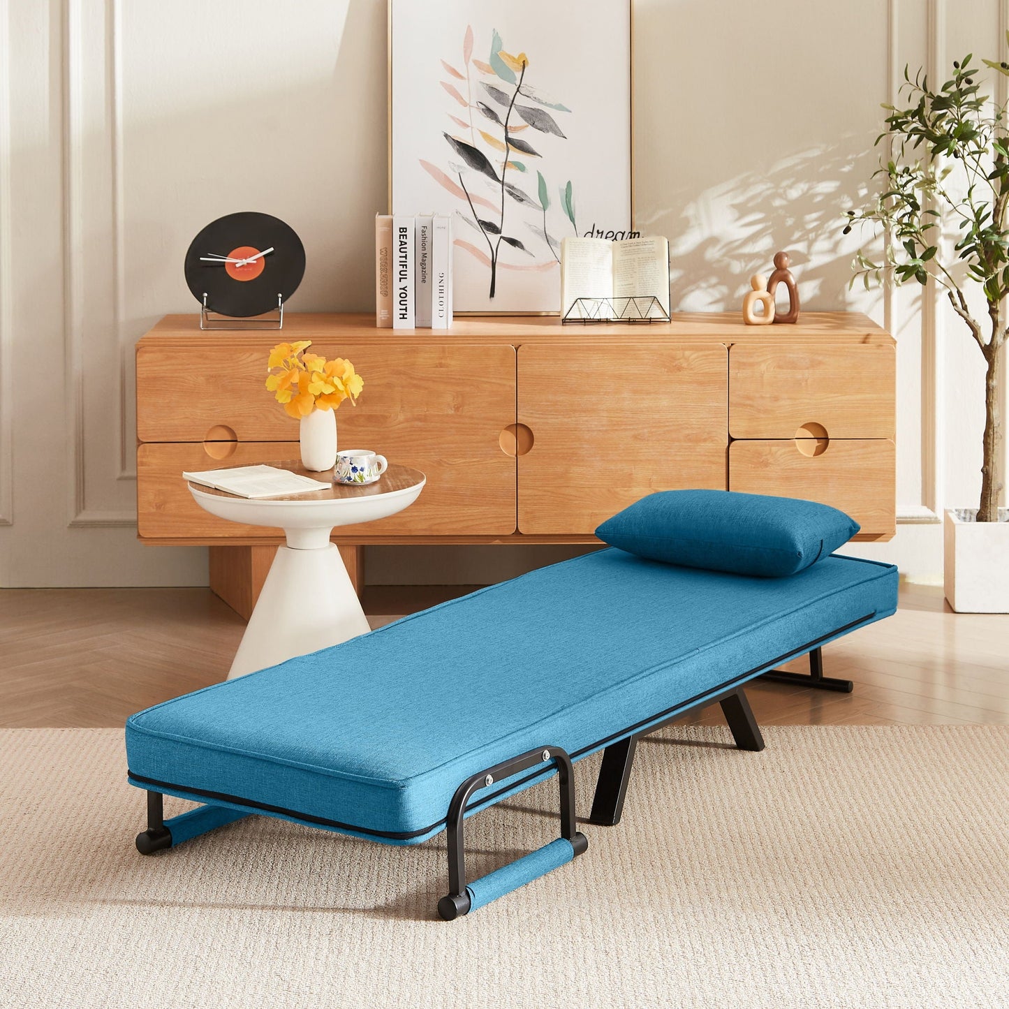 Convertible 5 In 1 Folding Chair Bed With Adjustable Backrest & Pillow - - Futon Chairs