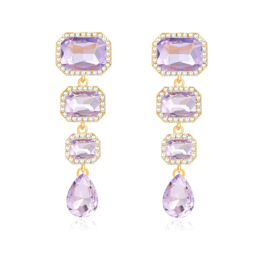 Purple Teardrop Crystal Rhinestone Drop Dangle Earrings - Kia Day Design