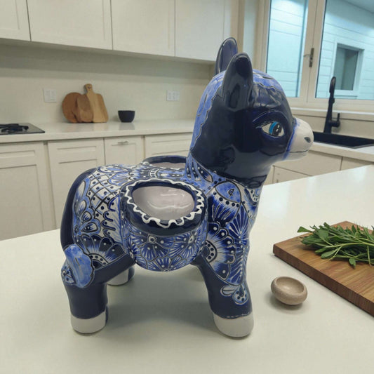 Blue Talavera Donkey Planter Handmade Mexican Pottery - - Talavera Planter