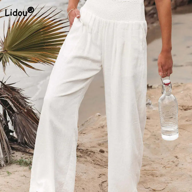 Cotton Linen Pockets Long Trousers - Kia Day Design