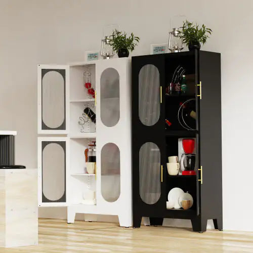 White Metal Storage Cabinet with Doors and Shelves with Lock 3 Adjustable Shelves - Kia Day Design