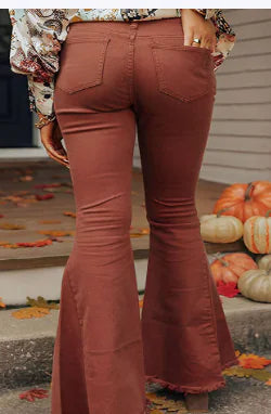 Solid Color High Waist Pocket Button Jeans - - jeans