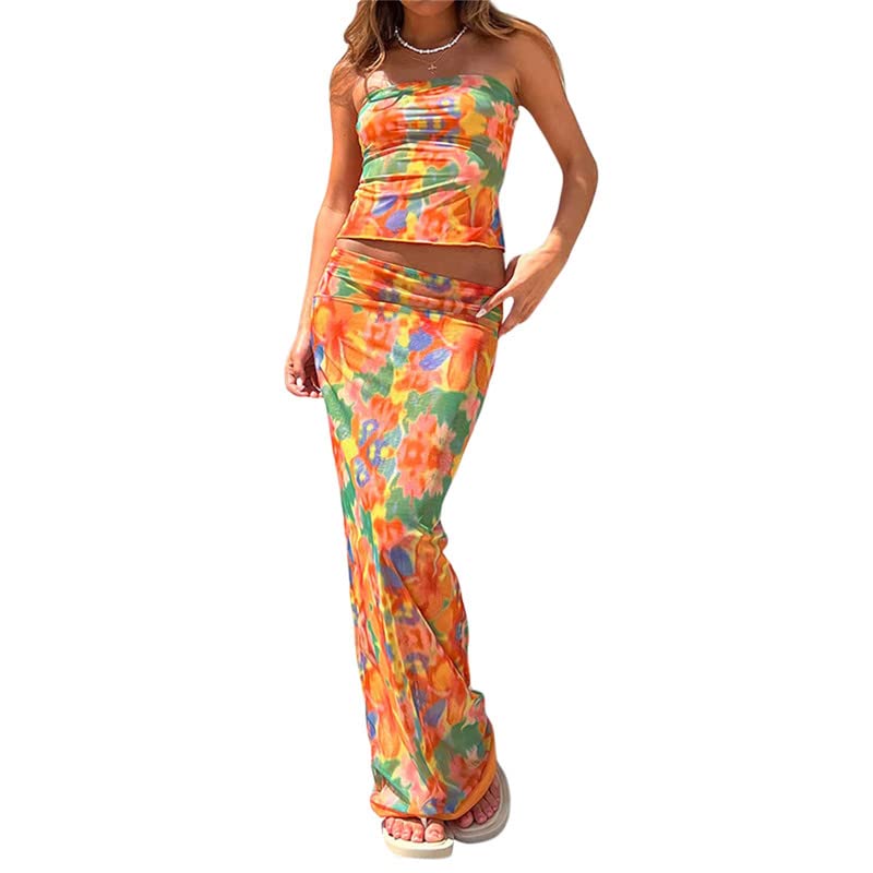 Chic Halter Top & Long Split Skirt Set - - skirt set