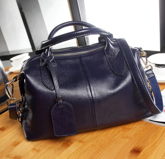 Genuine Leather Retro Handbag - Blue - handbag