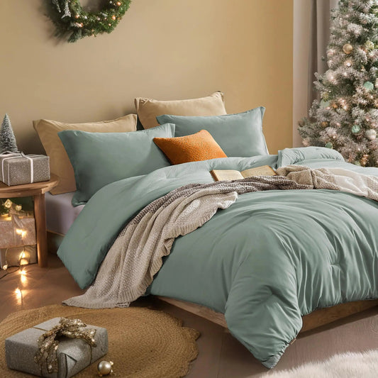 Sage Green 3 Piece Microsuede King Comforter Sets - Kia Day Design