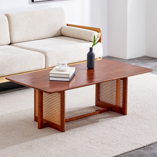 Boho Chic Solid Wood & Rattan Coffee Table 47 Inch - - table
