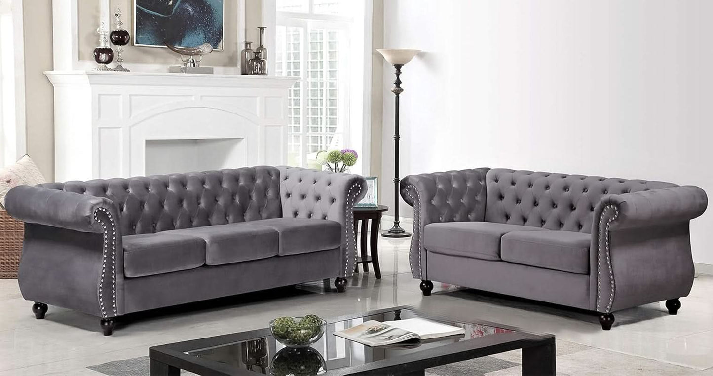Gray Velvet Loveseat Modern Living Room Furniture Sofa- ShipItFurniture- {{Product type}}