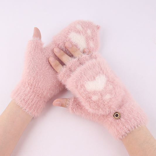 Winter Cat Claw Knit Gloves - Pink 1 Pair - gloves