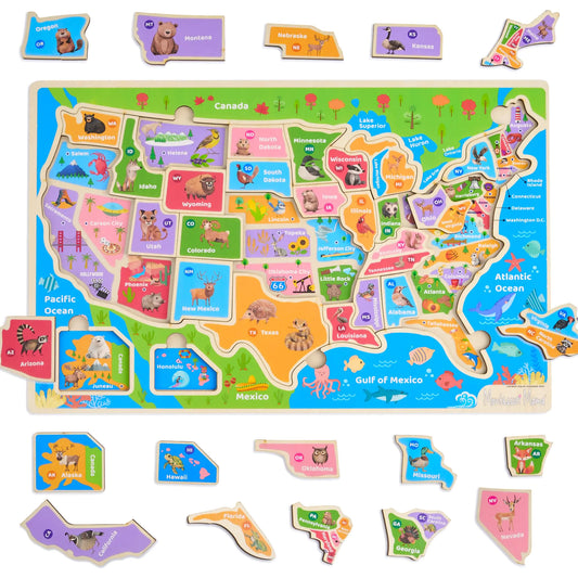 Montessori Mama Wooden USA Map Puzzle - - puzzle