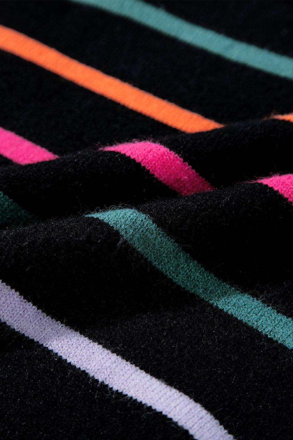 Black Colorful Striped Ribbed Trim Sweater - - Sweaters & Cardigans/Sweaters
