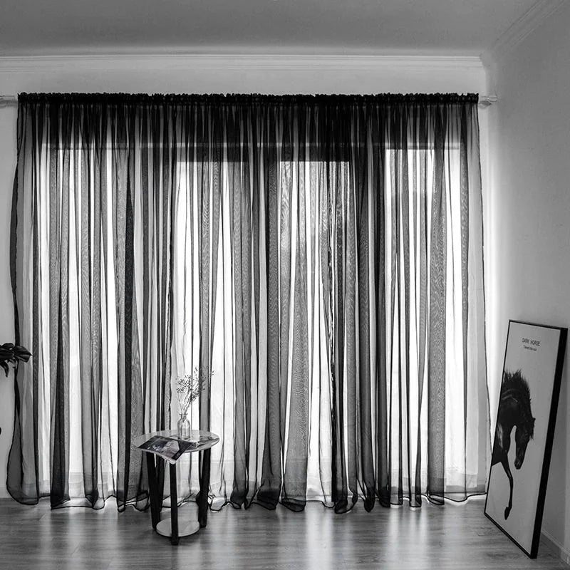 Solid Color Gauze Curtains - Black 3x2.7Hook - curtains