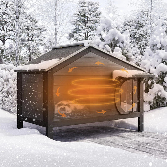 BELLEZE Outdoor Cat House Insulated Feral Cat Shelter with All-Round Foam Weatherproof Wooden Cat Kitty Shelter for Winter Outside with Openable Asphalt Roof and PVC Curtain 38" L*20" W*28" H Kia Day Design