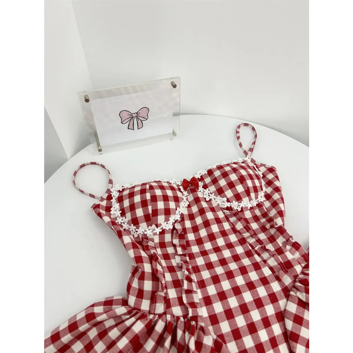 Coquette Plaid Mini Dress – Balletcore Gyaru Party Dress - - Crop Tops
