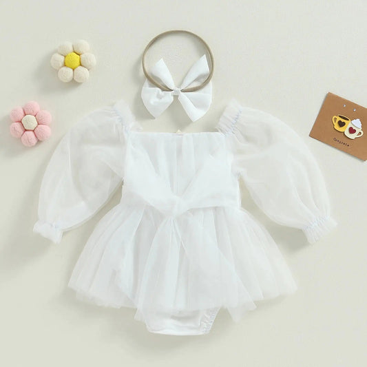 Long Sleeve Baby Party Dress White