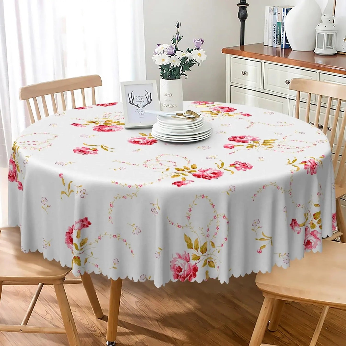 Red Rose Floral Round Tablecloth - - table cloth