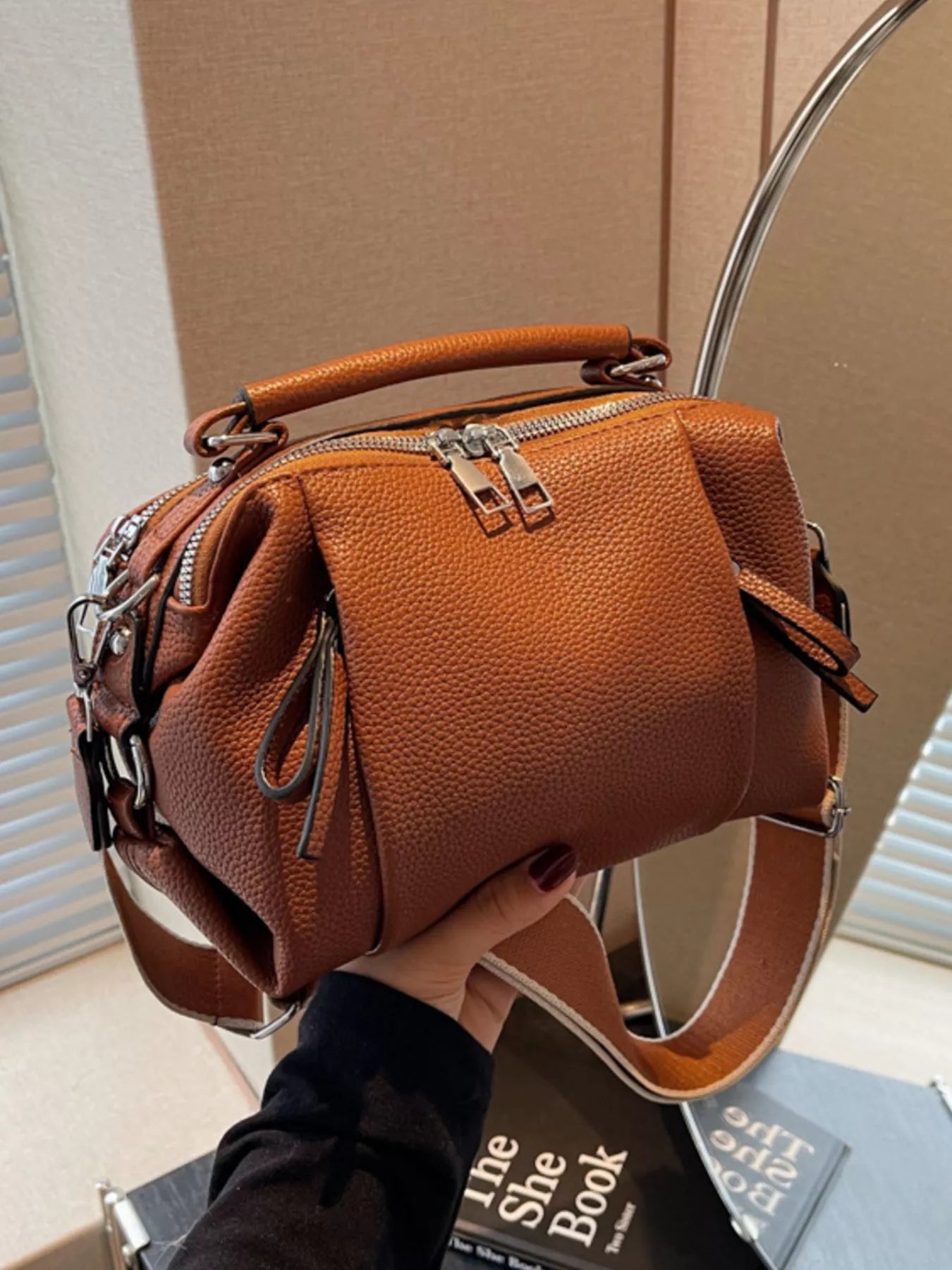 Wide Strap Crossbody Bag - -
