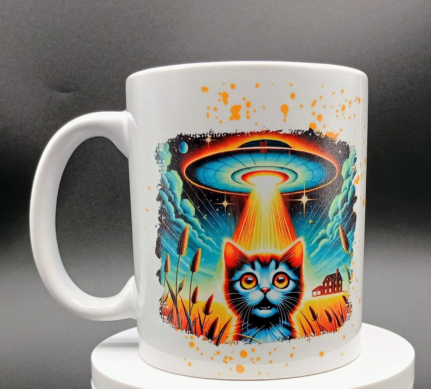 Cat UFO Abduction Mug 11oz - Funny Cosmic Cat Gift - - MUG
