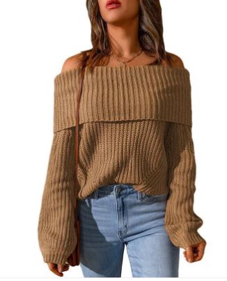 Off shoulder Sweater - Khaki XL - Women's Fashion - Women's Clothing - Sweaters
