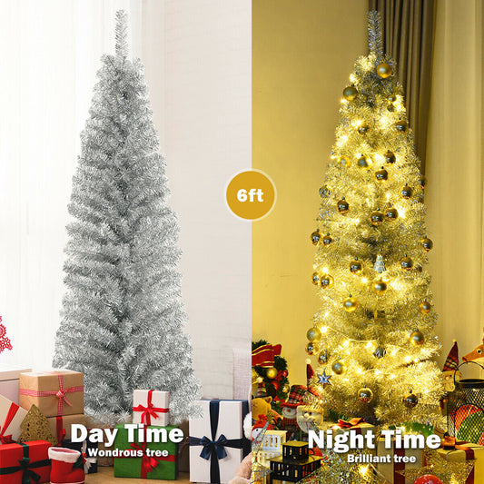 6 Feet Tinsel Tree Unlit Slim Pencil Christmas Tree - -