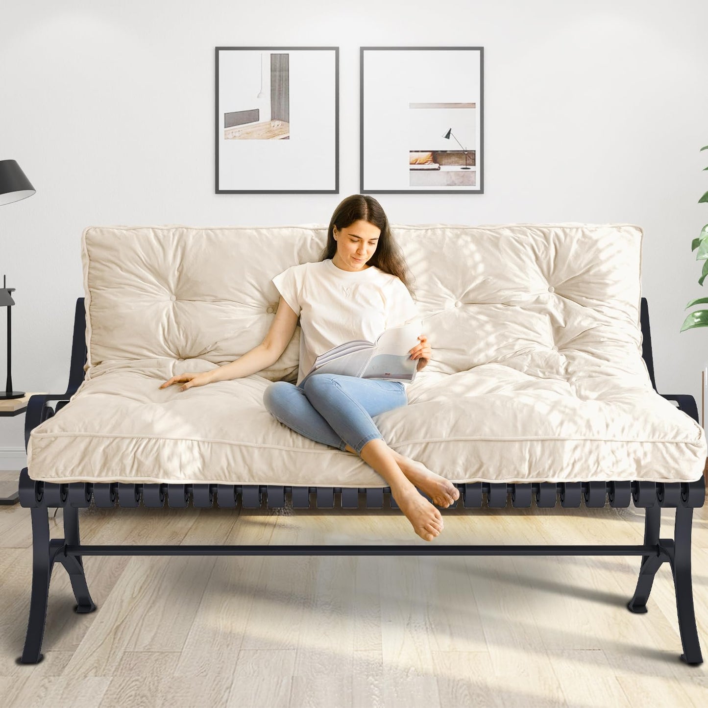 MAXYOYO Beige Full Size Velvet Thick Mattress Shredded Foam Filling - - mattress