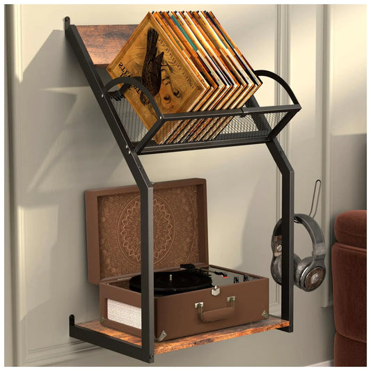 Wall Mounted Record Player Stand with Storage - Kia Day Design