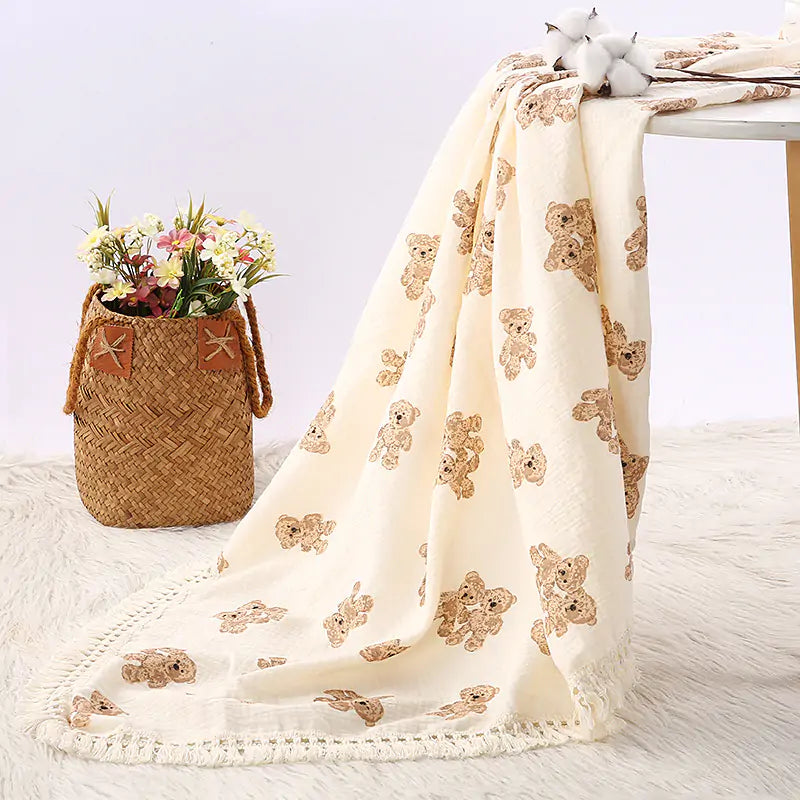 Cute Bear Muslin Cotton Baby Blanket Kia Day Design