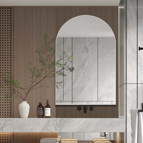 Vaulted Recessed Metal Frame Bathroom Wall Cabinet With Mirror And Adjustable Shelf - - wall shelf