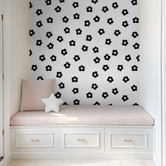 Daisy Dot Black Wallpaper - Peel & Stick LUXE - Wallpaper
