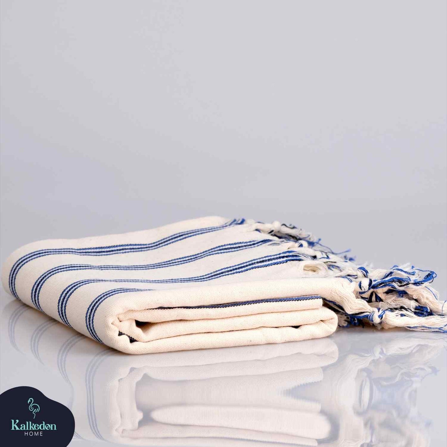 Dark Blue Striped Handwoven Turkish Towel - - Towels
