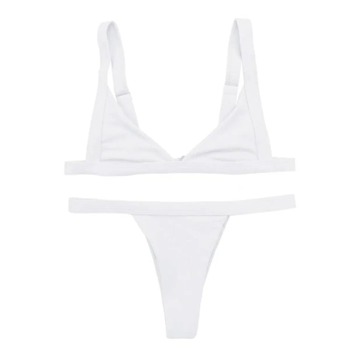Deep-V Bikini Swimsuit - White -