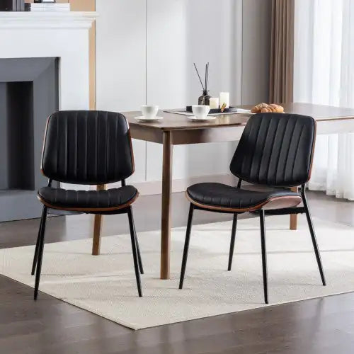 Dining Chairs Set Of 2 Mid Century Modern Retro Faux Leather Chair With Walnut Bentwood Back Upholstered Seat Metal Legs Adjustable Foot For Kitchen Dining Room Chairs Kia Day Design