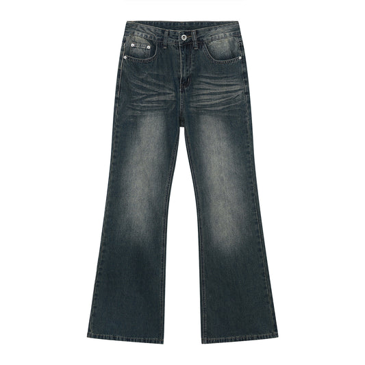 Retro Washed Distressed Flared Jeans - Blue L - jeans
