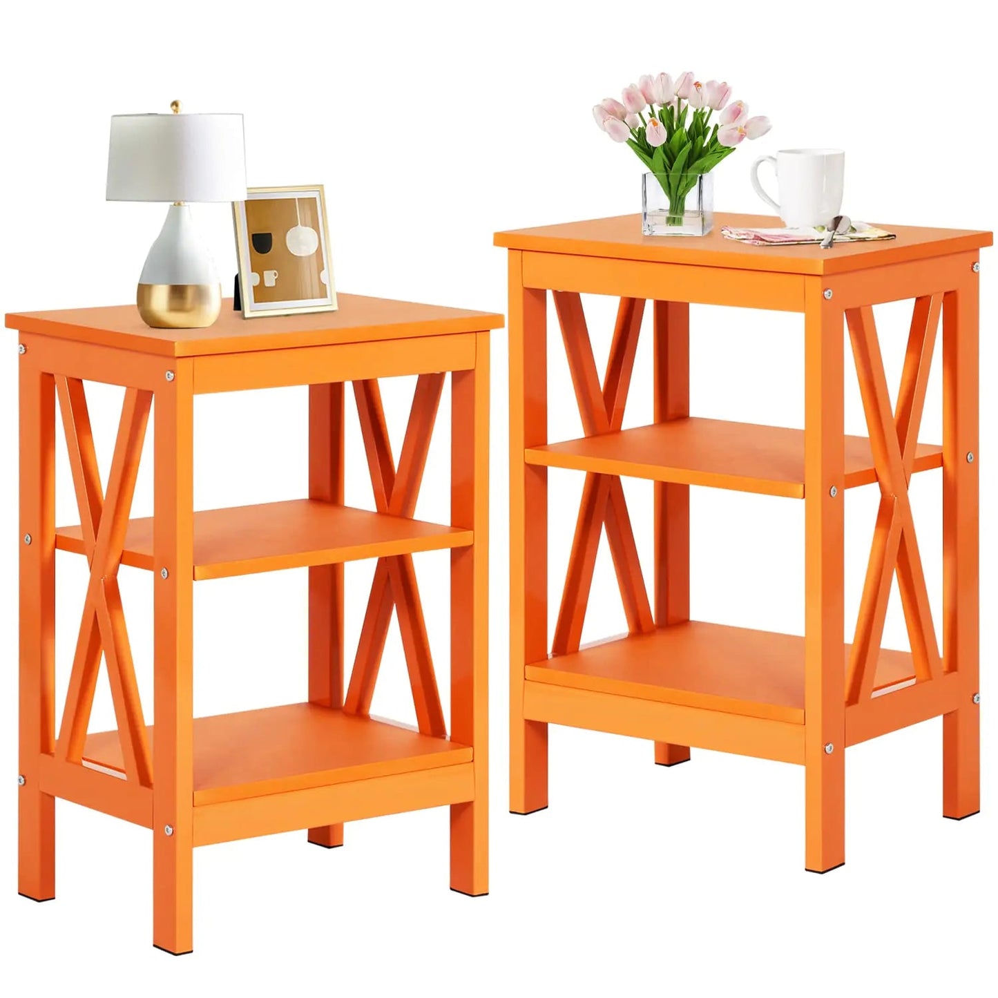 Orange End Tables with Storage Shelf Set - Kia Day Design