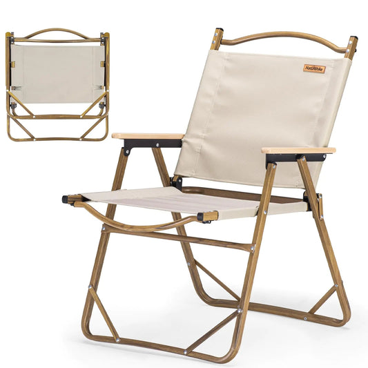 Large Khaki Aluminum Outdoor Portable Folding Camping Chair Solid Wood Armrest - Kia Day Design