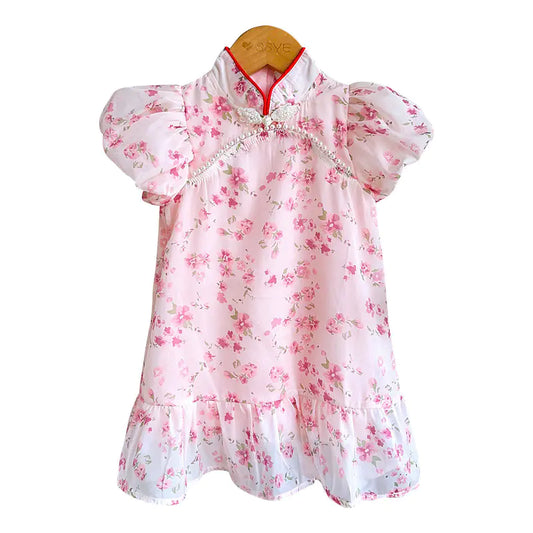 Summer Pearl Crystal Button Qipao Dress for Girls - Kia Day Design