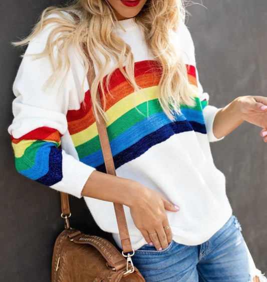 Rainbow Pattern Knitted Sweater in Slim Fit Design - Picture color S - Women's Fashion - Women's Clothing - Sweaters