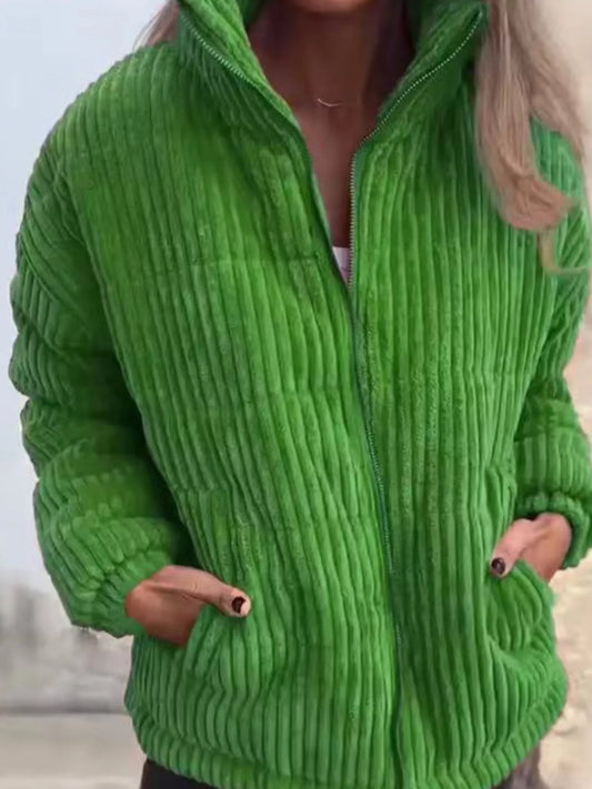 Full Size Zip Up Turtleneck Long Sleeve Winter Coat Plus Size - -