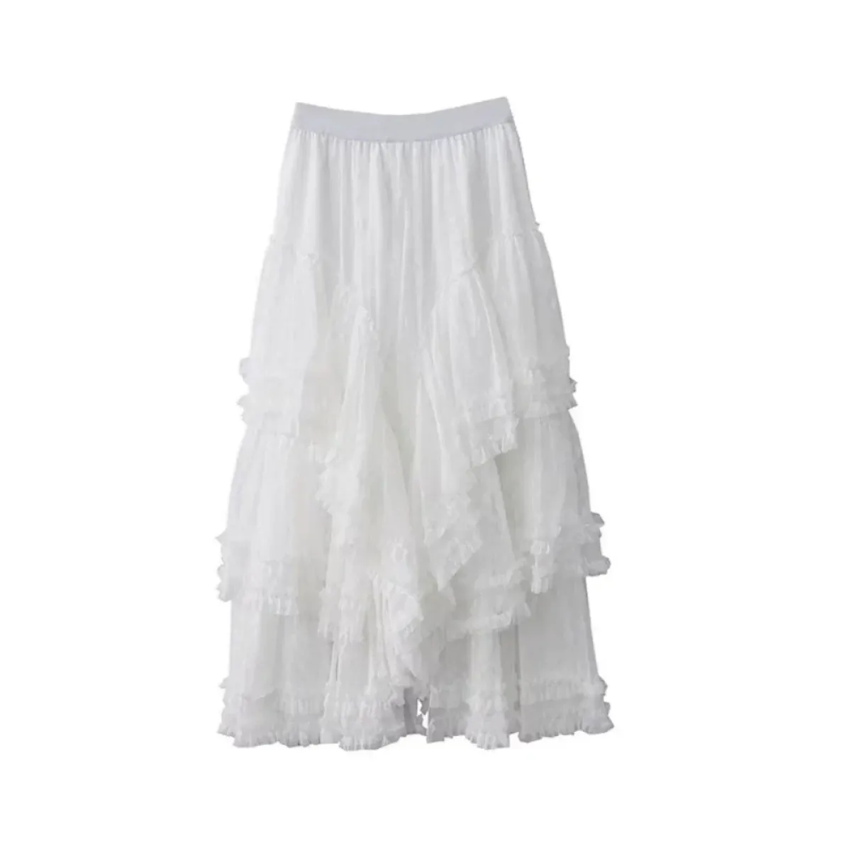 Lace Layered Long Skirt – Elegant Gothic Lolita Princess - White - Skirts