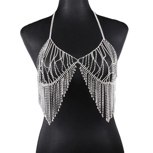 Sparkling Tassel Body Chain - Silver - body chain