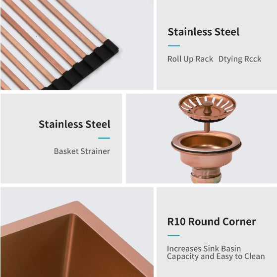 Rose Gold Stainless Steel Farmhouse Sink - - kitchen sink