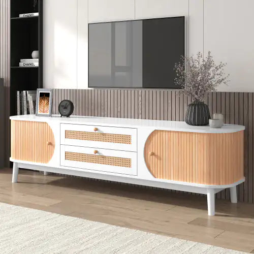 White Rattan TV Stand for TVs Up To 75'' - Kia Day Design