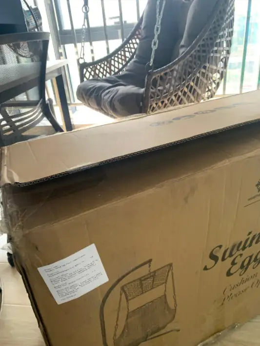 Indoor And Outdoor Swing Egg Chair With Stand, Beige UV Protection Cushion Hanging Chair With Cup Holder Kia Day Design