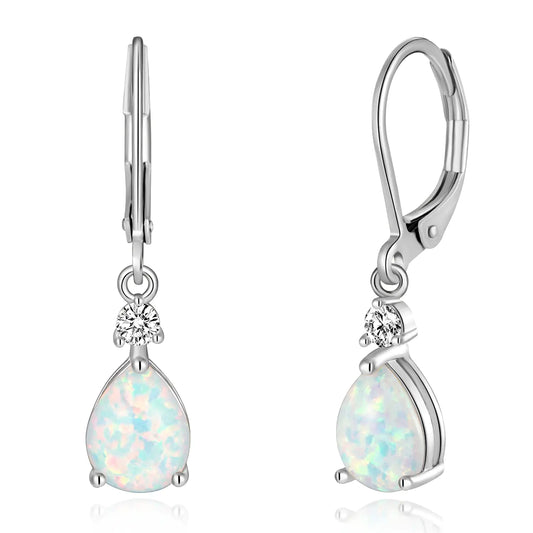 Womens Leverback Opal Dangle Earrings Drop Earrings - Kia Day Design