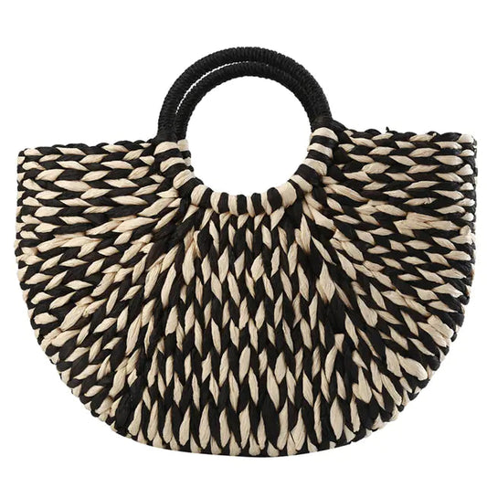 Womens Woven Rattan Half Round Handbag - Kia Day Design