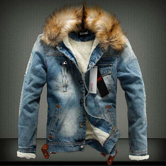 Vintage Denim Hooded Jacket - - Coat