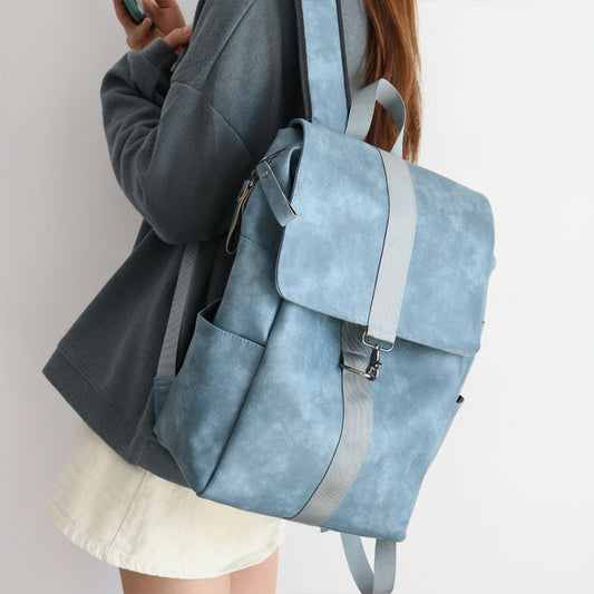Korean Style Textured Backpack - Blue - backpack