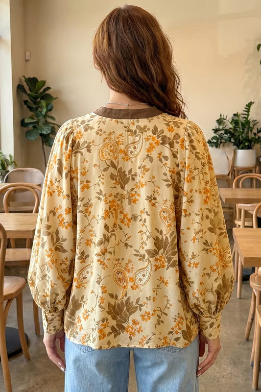Paisley Print Tie Neck Long Sleeve Shift Top - -