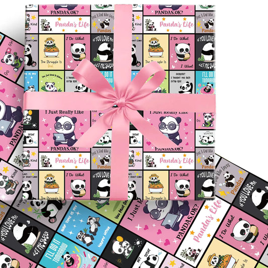 InThink 5 Sheets Panda Gift Wrapping Paper 20" x 30" Kraft Paper Gift Wrap - - wrapping paper